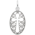 Filigree Oval Cross Charm in Sterling Silver