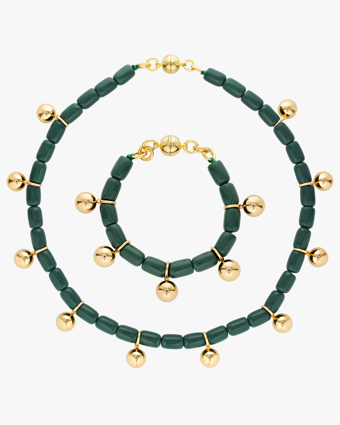 Forest Green Resin Necklace & Bracelet Set