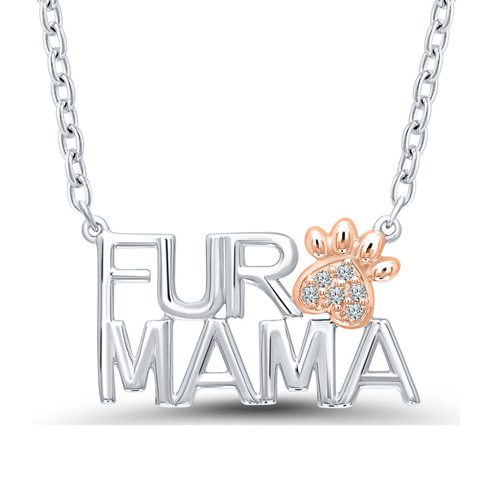 Fur Mama Necklace in Sterling Silver with Rose Gold Plate with Diamonds