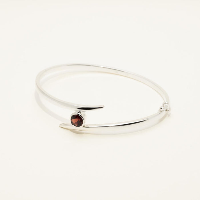 Garnet Bezel Bangle Bracelet in Sterling Silver