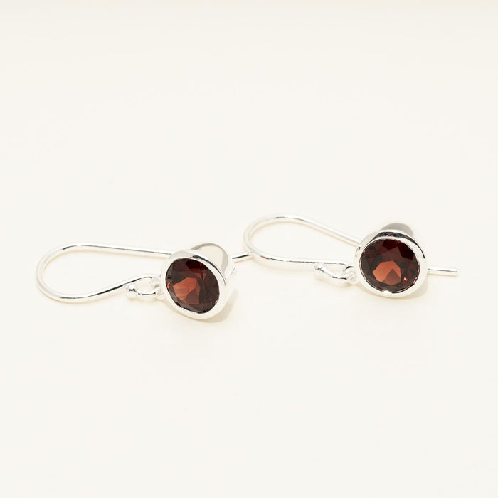 Garnet Bezel Drop Earrings in Sterling Silver