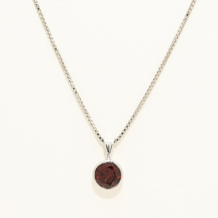 Garnet Bezel Necklace in Sterling Silver