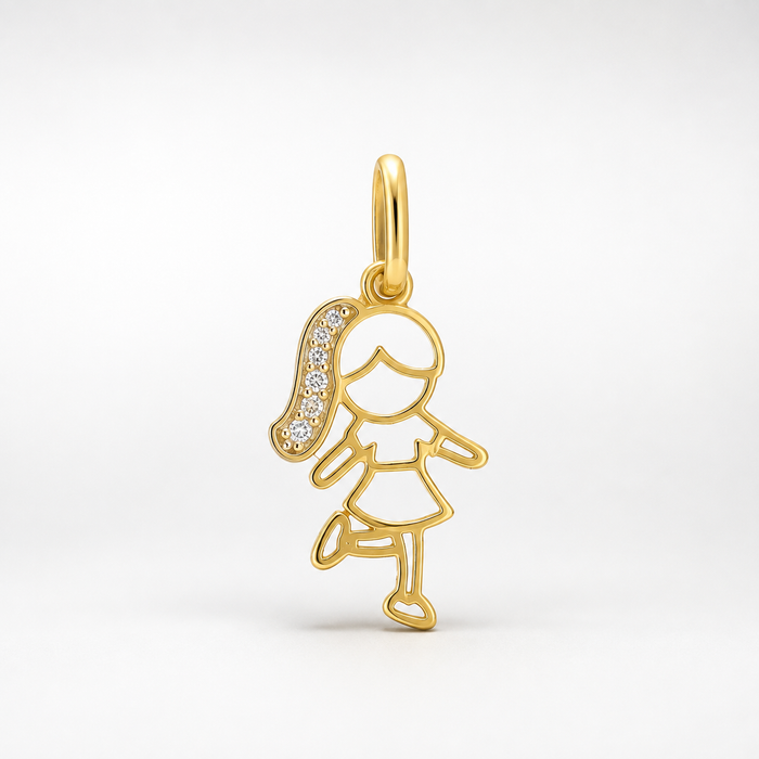 Girl Silhouette Pendant with Cubic Zirconia in 18K Gold