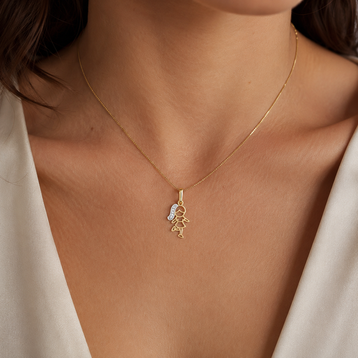 Girl Silhouette Pendant with Cubic Zirconia in 18K Gold