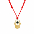 Gold Plated 925 Sterling Silver Hamsa Evil Eye Red Cord Pendant Necklace - BGP00308