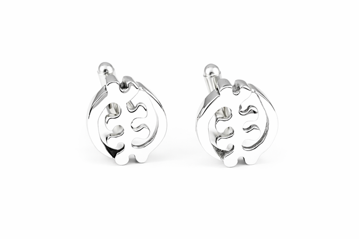 Gye Nyame Cufflinks in sterling silver on a white background