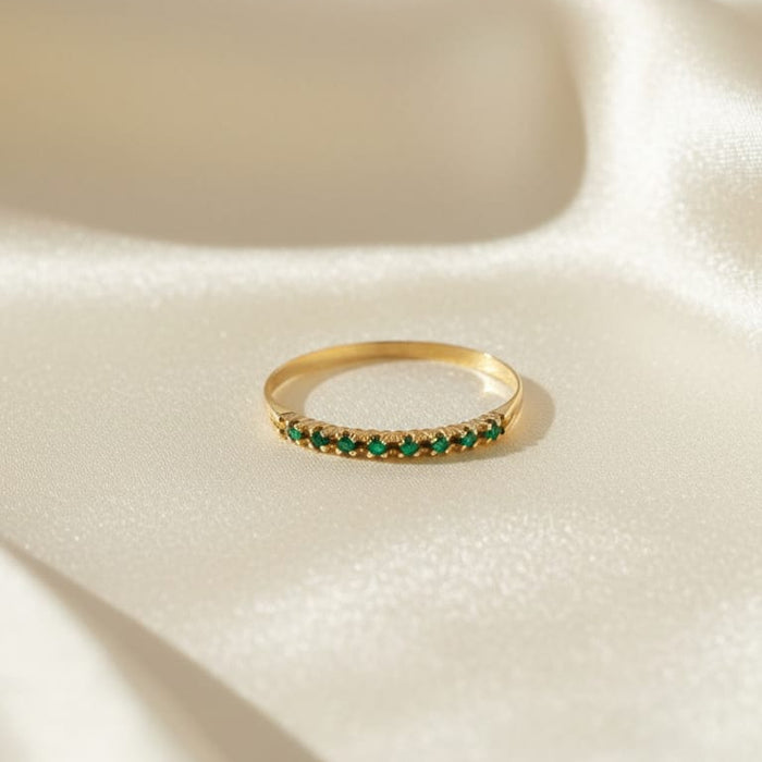 Half Guard Ring with Green Cubic Zirconia in 18K Gold