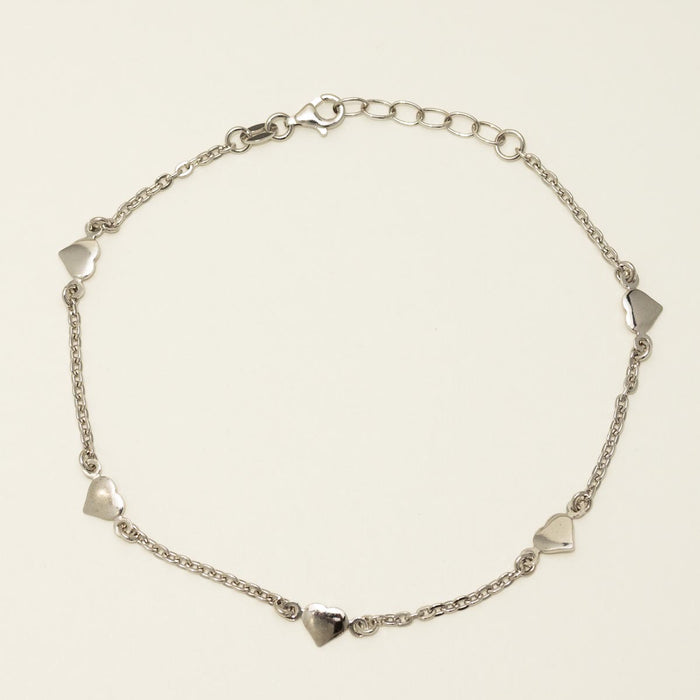 Heart Ankle Bracelet in Sterling Silver (9-10 inches)