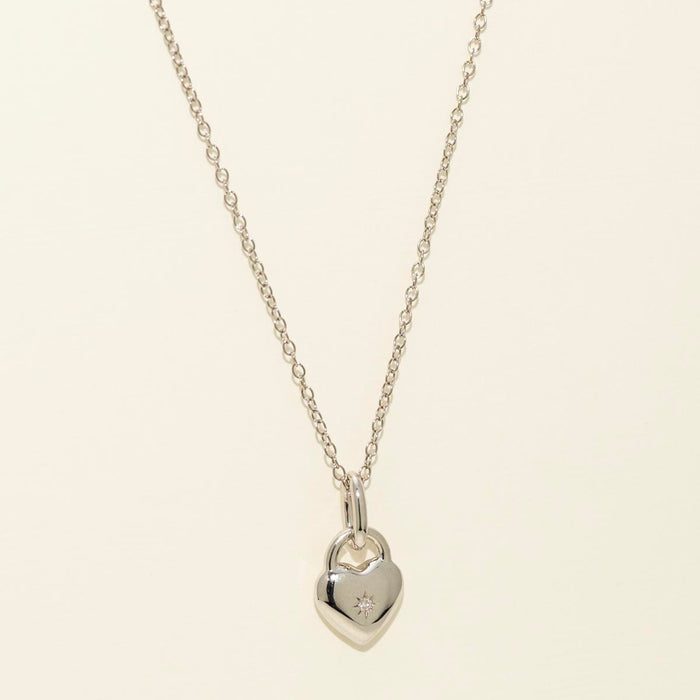 Heart Lock Necklace in Sterling Silver with Diamond (.01ct tw)
