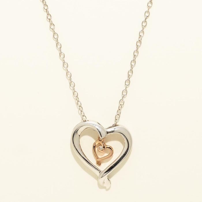 Heart Necklace in Sterling Silver and 10kt Rose Gold with Diamonds (.01ct tw)