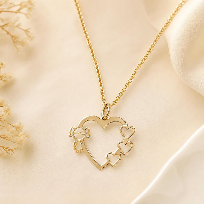 Heart Open with 1 Girl & 3 Coracoes Pendant in 18K Gold