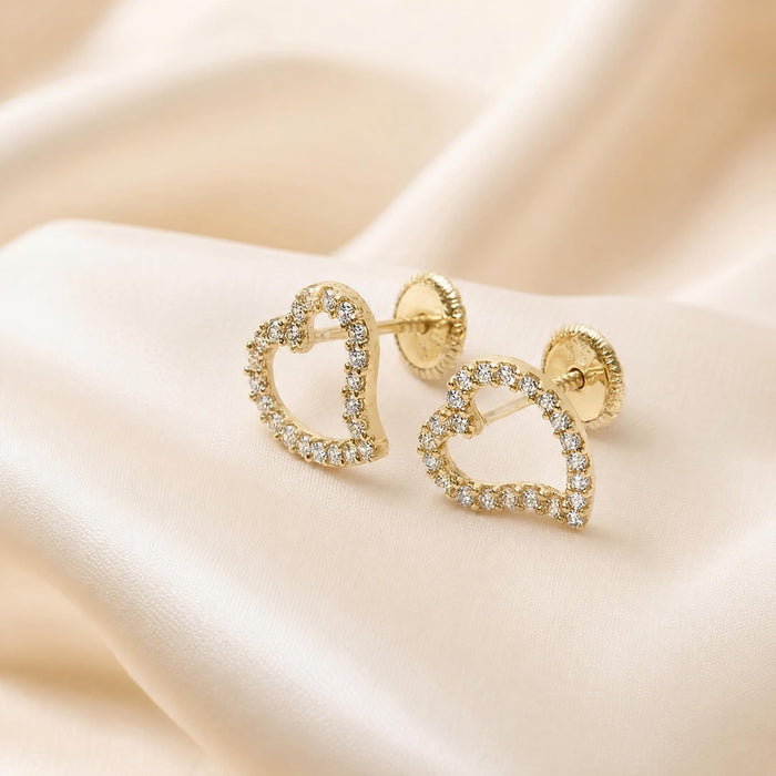 Heart Open with Micro Cubic Zirconia Earrings in 18K Gold
