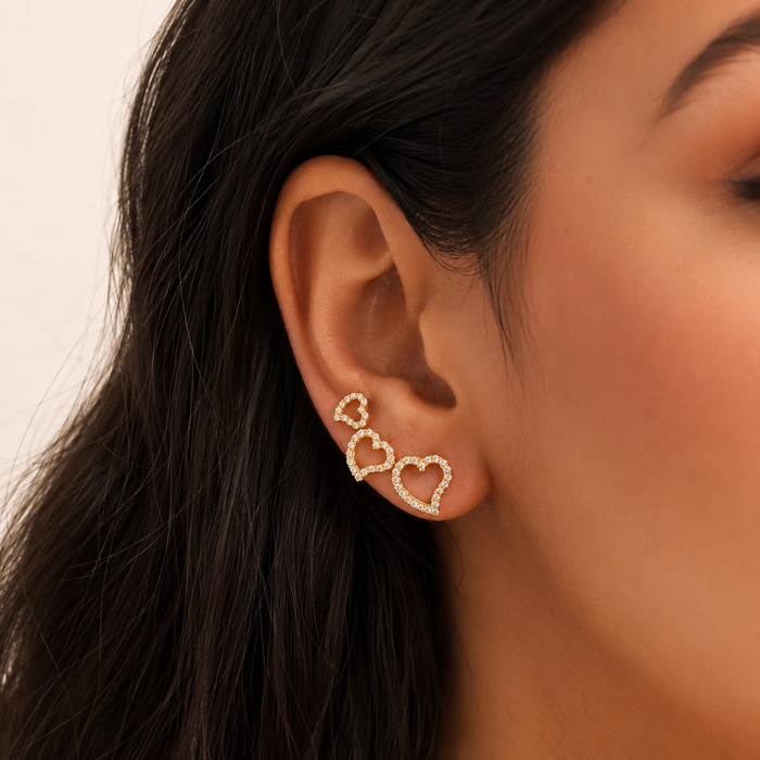 Heart Open with Micro Cubic Zirconia Earrings in 18K Gold
