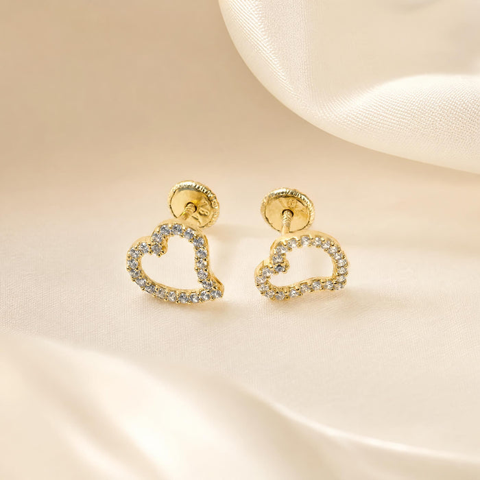 Heart Open with Micro Cubic Zirconia Earrings in 18K Gold