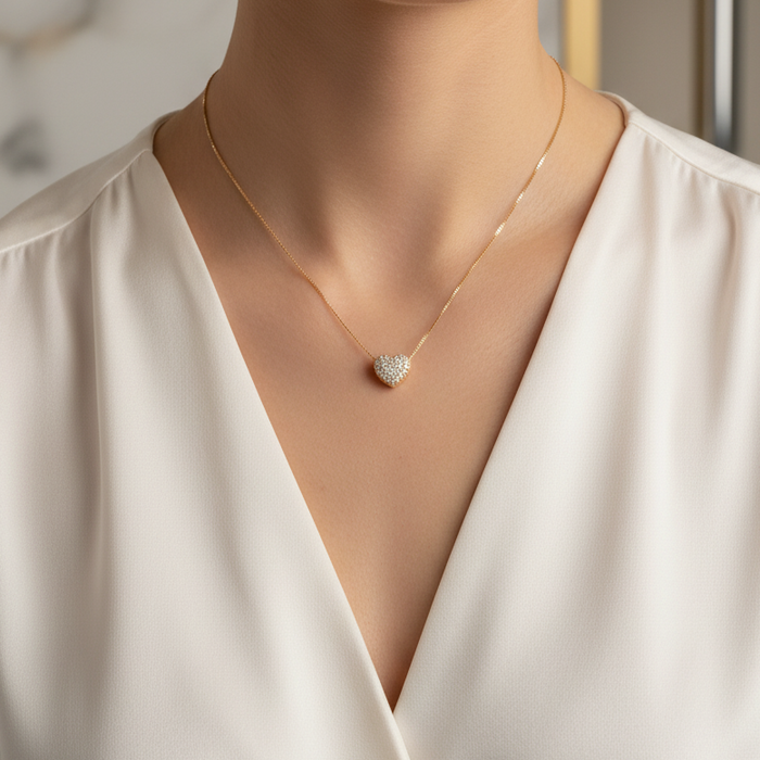 Heart Pendant with Cubic Zirconia in 18K Gold