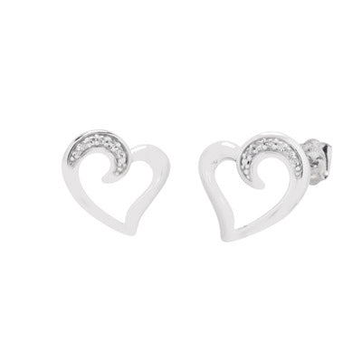 Heart Stud Earrings in Sterling Silver with Diamonds (.03ct tw)