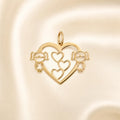 Hollow Heart Pendant with Two Girls in 18K Gold