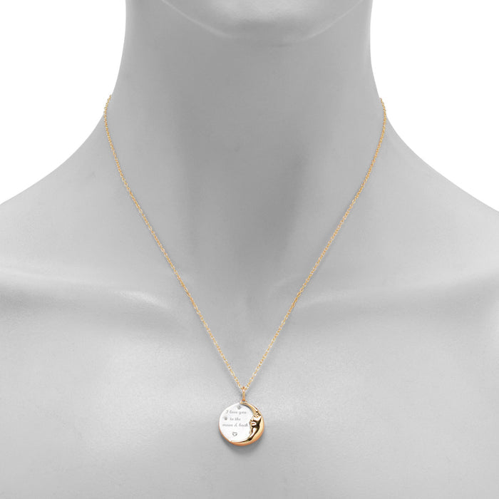 "I Love You to the Moon and Back" Necklace in Sterling Silver and Yellow Gold Plate