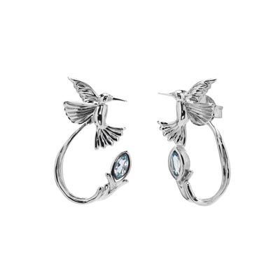 Keith Jack Blue Topaz Hummingbird Earrings in Sterling Silver