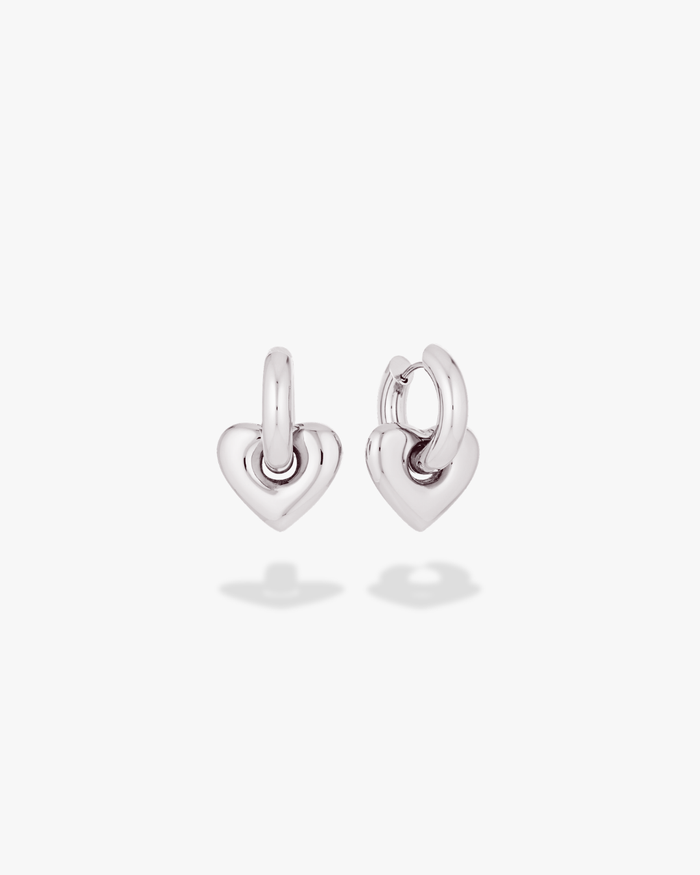 Lisa Puffy Heart Earrings (Mini) - Silver