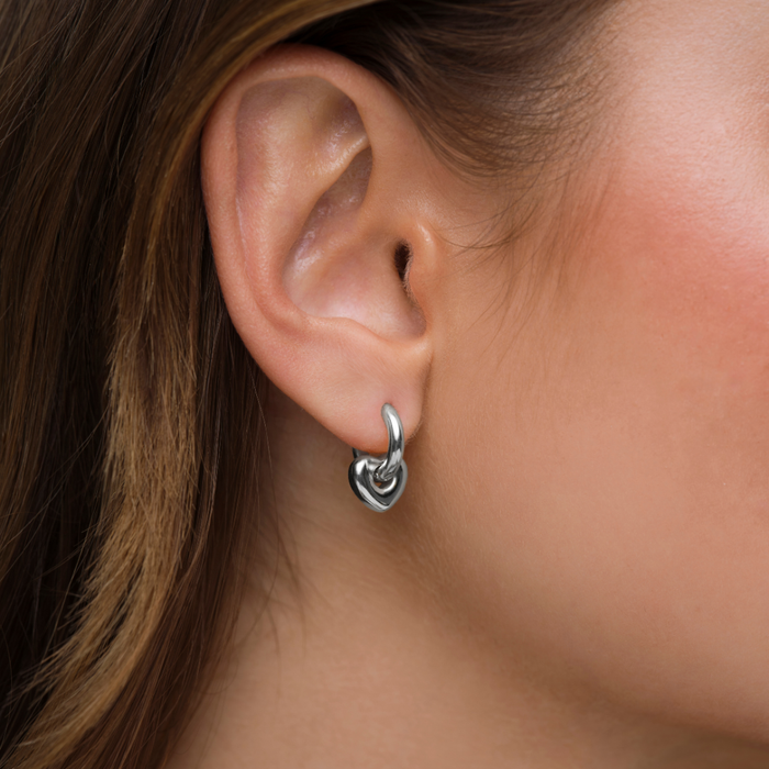 Lisa Puffy Heart Earrings (Mini) - Silver