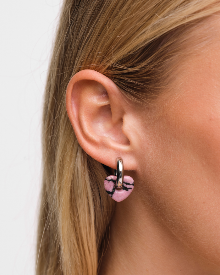 Lisa Puffy Heart Earrings (Natural Stones)