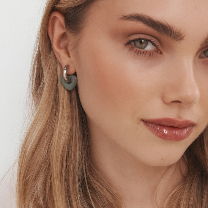 Lisa Puffy Heart Earrings (Natural Stones)