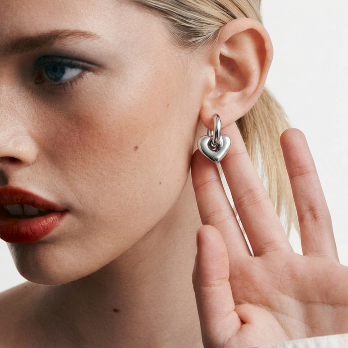 Lisa Puffy Heart Earrings (Silver)
