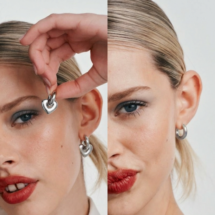 Lisa Puffy Heart Earrings (Silver)