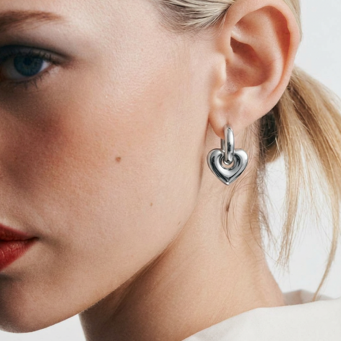 Lisa Puffy Heart Earrings (Silver)