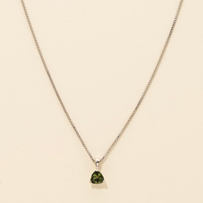 Maine Green Tourmaline Trillion Necklace in Sterling Silver