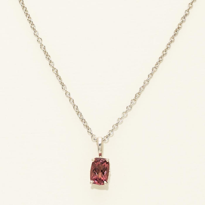 Maine Pink Tourmaline Cushion Cut Necklace in Sterling Silver