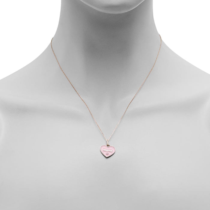 Mama Pink Enamel Heart Pendant with Diamonds in 10kt Yellow Gold (.03ct tw)