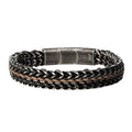 Mens Black and Brown Cord Bracelet in Stainless Steel