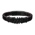 Mens Bracelet in Brown Leather and Black Ion Plated Stainless Steel (8.25-8.75 inches)