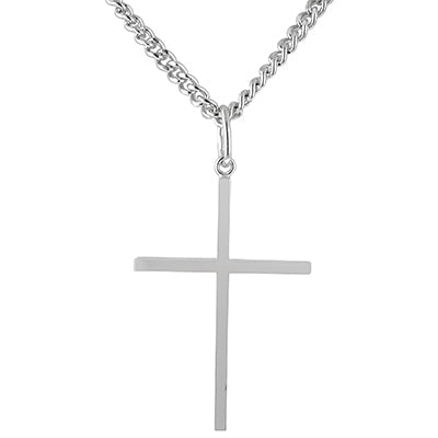 Mens Cross Necklace in Sterling Silver with Stainless Steel Chain