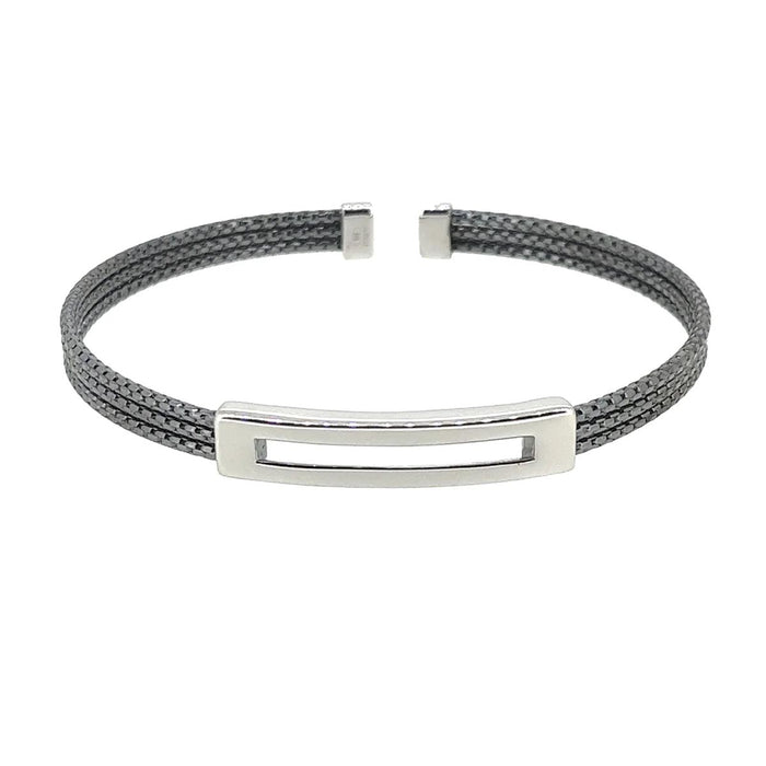 Mens Cuff Bracelet in Sterling Silver and Black Rhodium