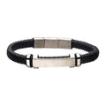 Mens ID Bracelet in Black Leather and Stainless Steel (8.25-8.75 inches)