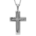 Mens Laser Star Cut Cross Necklace in Sterling Silver