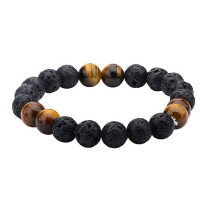 Mens Lava and Brown Tigers Eye Bead Bracelet