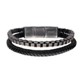 Mens Multi Strand Leather and Box Chain Bracelet in Stainless Steel