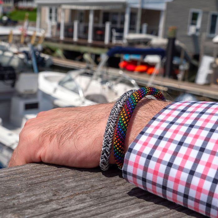 Mens Rainbow Nylon Cord Bracelet in Stainless Steel
