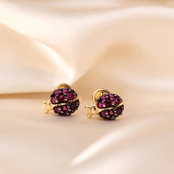 Mini Joaninha with Cubic Zirconia Earrings in 18K Gold
