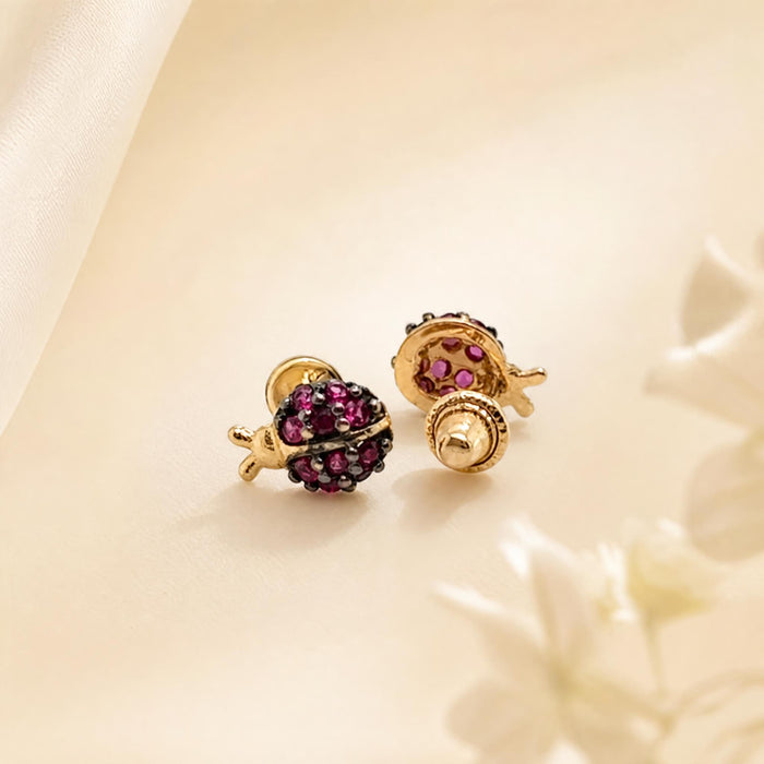 Mini Joaninha with Cubic Zirconia Earrings in 18K Gold