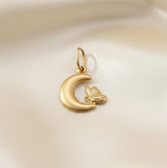 Moon with Butterfly Pendant in 18K Gold