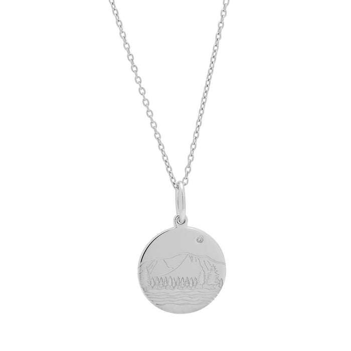 Mountain Disc Necklace in Sterling Silver with Diamond (.01ct)
