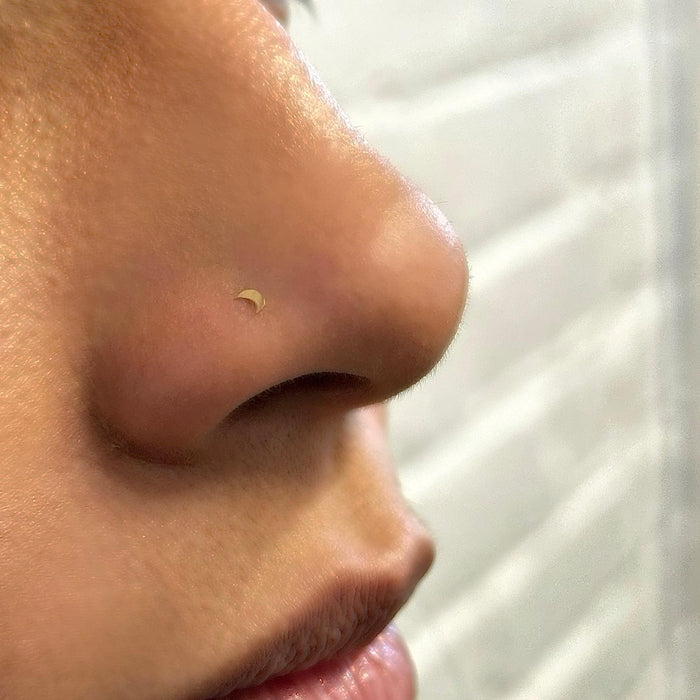 Nostril Crescent Moon Piercing in 18K Gold