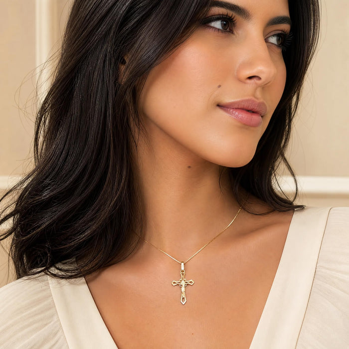Openwork Cross Pendant with Christ in 18K Gold