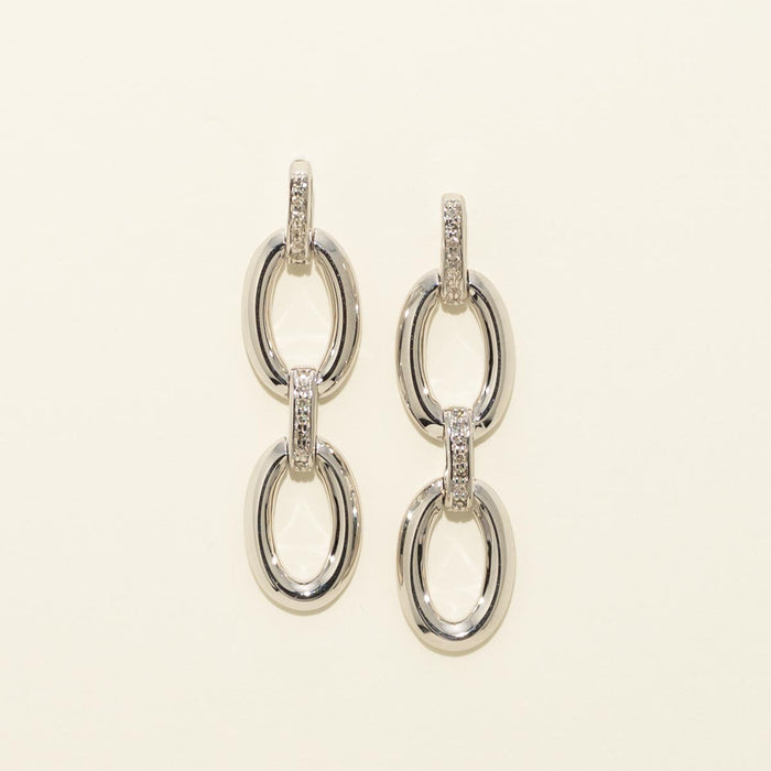 Oval Link Earrings in Sterling Silver with Diamonds (1/10ct tw)