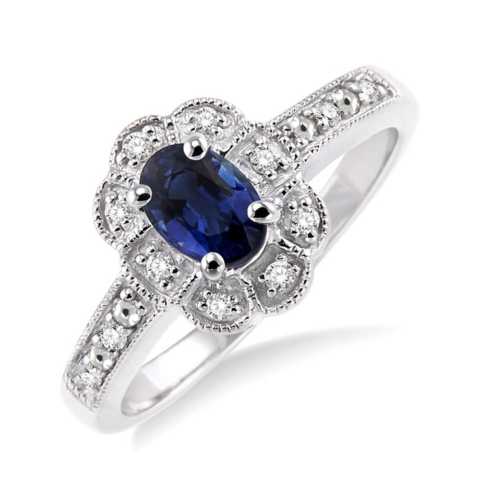 Oval Sapphire Ring in Sterling Silver with Diamonds